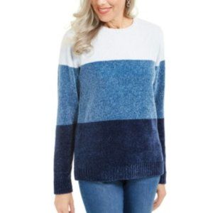 KAREN SCOTT Womens Blue Color Block Long Sleeve Sweater